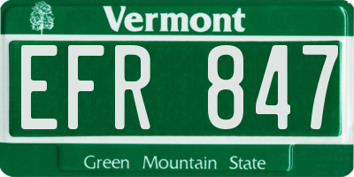 VT license plate EFR847