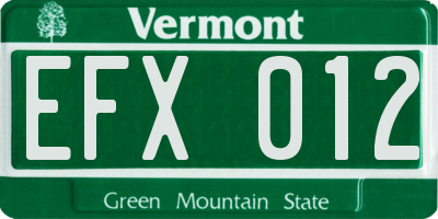 VT license plate EFX012