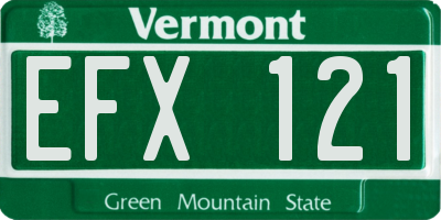 VT license plate EFX121