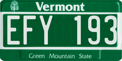 VT license plate EFY193