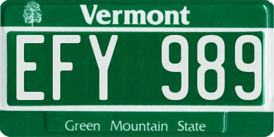 VT license plate EFY989