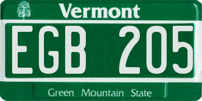 VT license plate EGB205