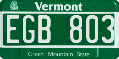 VT license plate EGB803