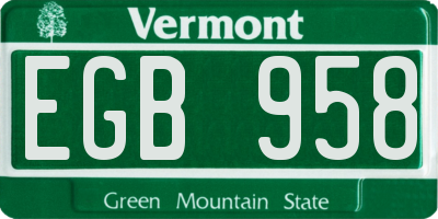 VT license plate EGB958