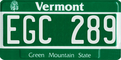 VT license plate EGC289