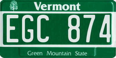 VT license plate EGC874