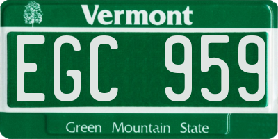 VT license plate EGC959