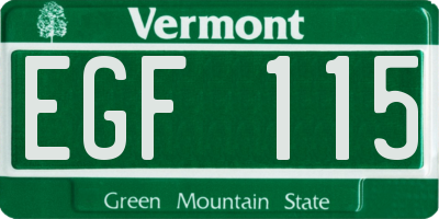 VT license plate EGF115