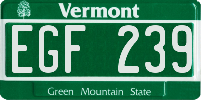 VT license plate EGF239