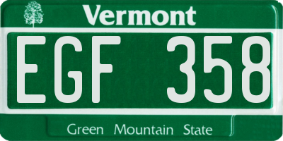 VT license plate EGF358