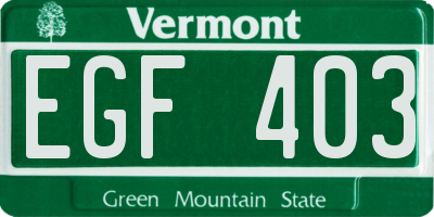VT license plate EGF403