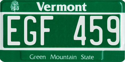 VT license plate EGF459