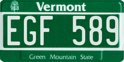 VT license plate EGF589