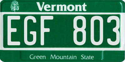 VT license plate EGF803