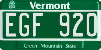 VT license plate EGF920