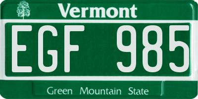 VT license plate EGF985