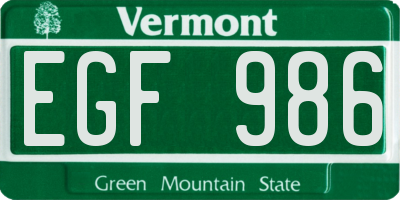VT license plate EGF986