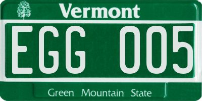 VT license plate EGG005