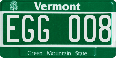 VT license plate EGG008