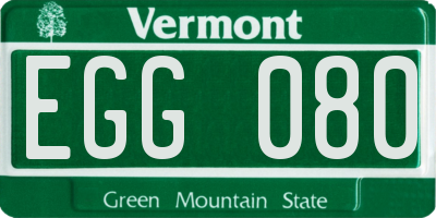 VT license plate EGG080