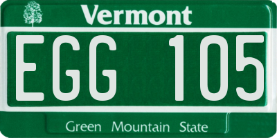 VT license plate EGG105