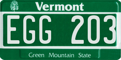 VT license plate EGG203