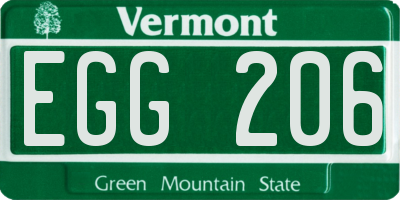 VT license plate EGG206