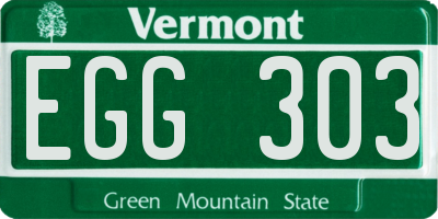 VT license plate EGG303