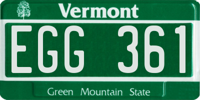 VT license plate EGG361