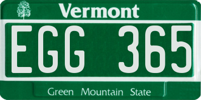VT license plate EGG365