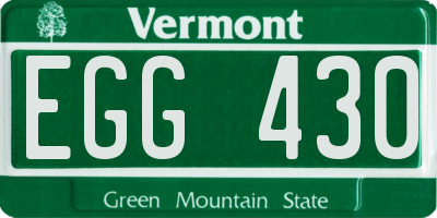 VT license plate EGG430