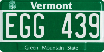 VT license plate EGG439