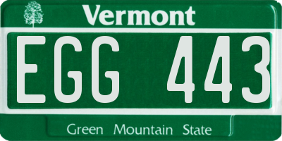 VT license plate EGG443