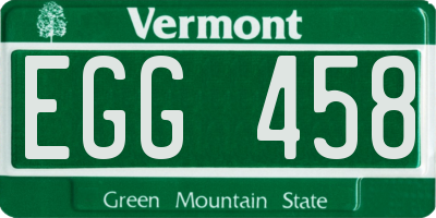 VT license plate EGG458