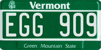 VT license plate EGG909