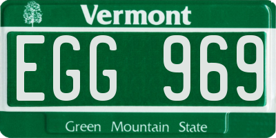 VT license plate EGG969