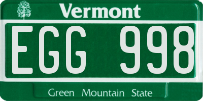 VT license plate EGG998