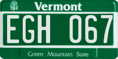 VT license plate EGH067