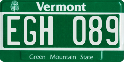 VT license plate EGH089