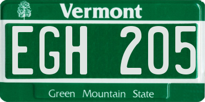VT license plate EGH205