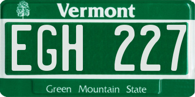 VT license plate EGH227