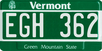 VT license plate EGH362