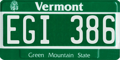 VT license plate EGI386