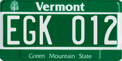 VT license plate EGK012