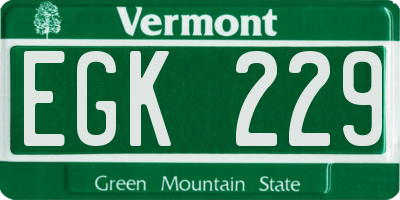 VT license plate EGK229