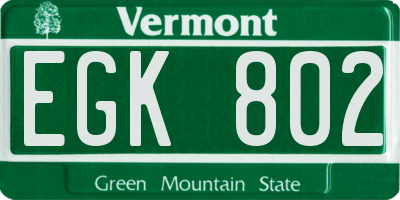 VT license plate EGK802