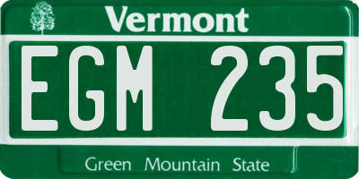 VT license plate EGM235