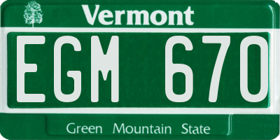 VT license plate EGM670
