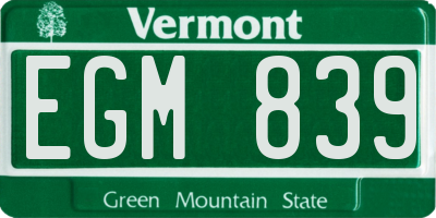 VT license plate EGM839