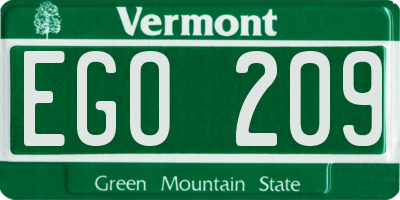VT license plate EGO209
